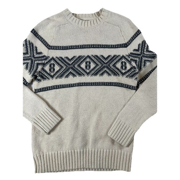 Eddie Bauer Vtg Cream Knit Sweater Men's Sm Wool/Cotton Nordic Fair Isle Retro - Picture 1 of 7